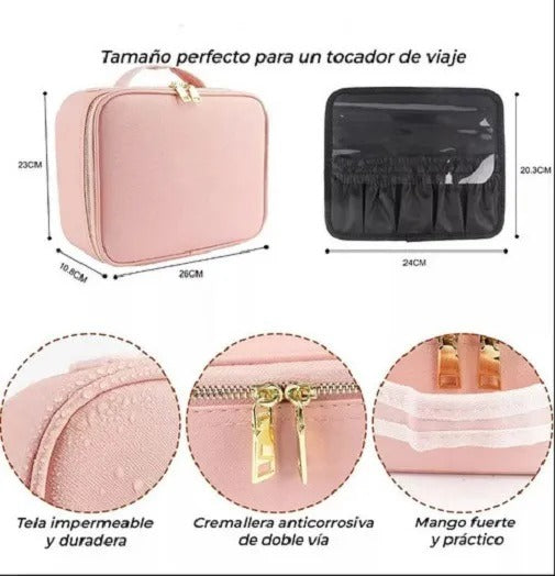 COSMETIQUERA ESPEJO LED ROSADO