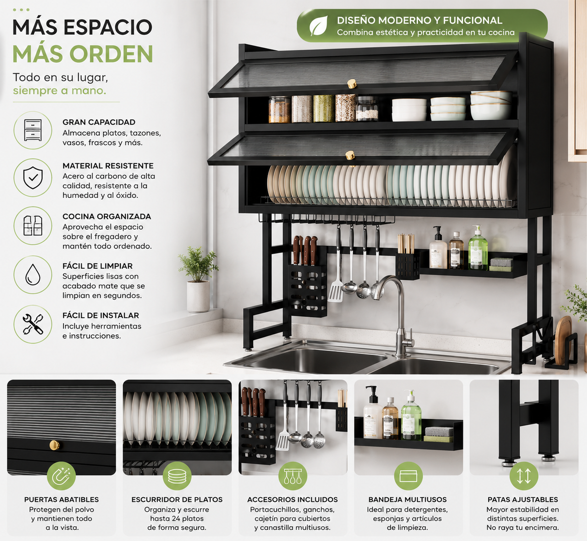 ESCURRIDOR DE COCINA DOBLE NIVEL 65CM