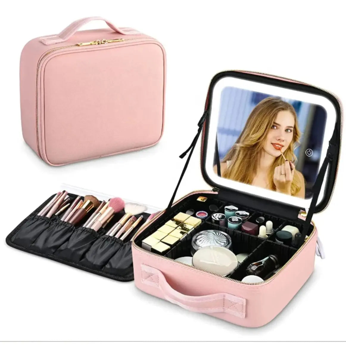COSMETIQUERA ESPEJO LED ROSADO