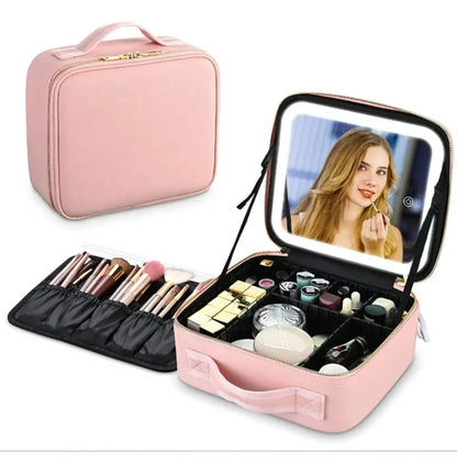 COSMETIQUERA ESPEJO LED ROSADO